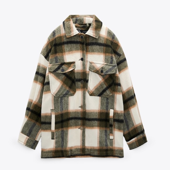 Zara Plaid Oversized Flannel Shacket - Picture 1 of 5